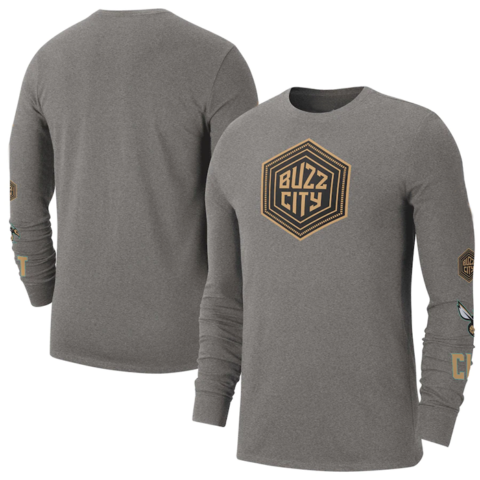 Men's Charlotte Hornets Gray 2022/23 City Edition Essential Expressive Long Sleeve T-Shirt